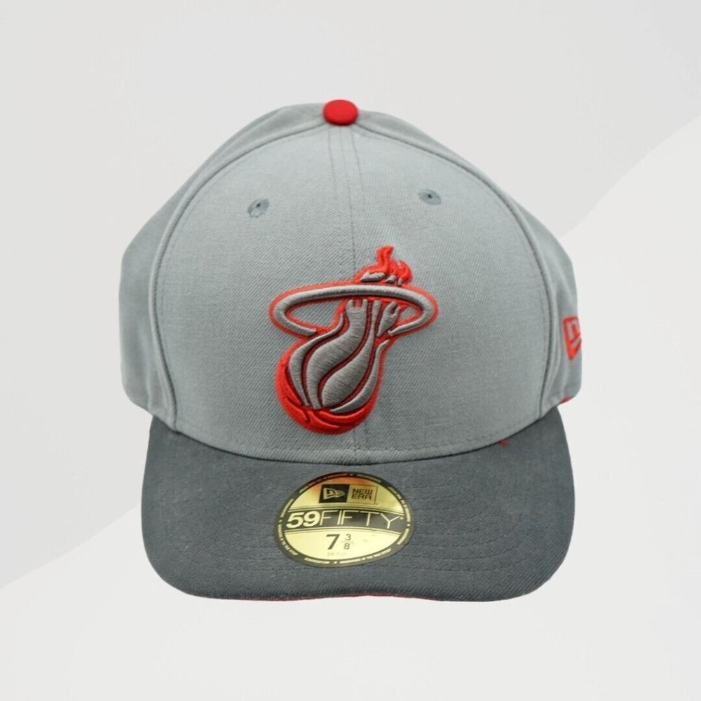 RARE Miami Heat New Era 59FIFTY NBA HWC Gray Snapback Hat Cap Size 7 3/8